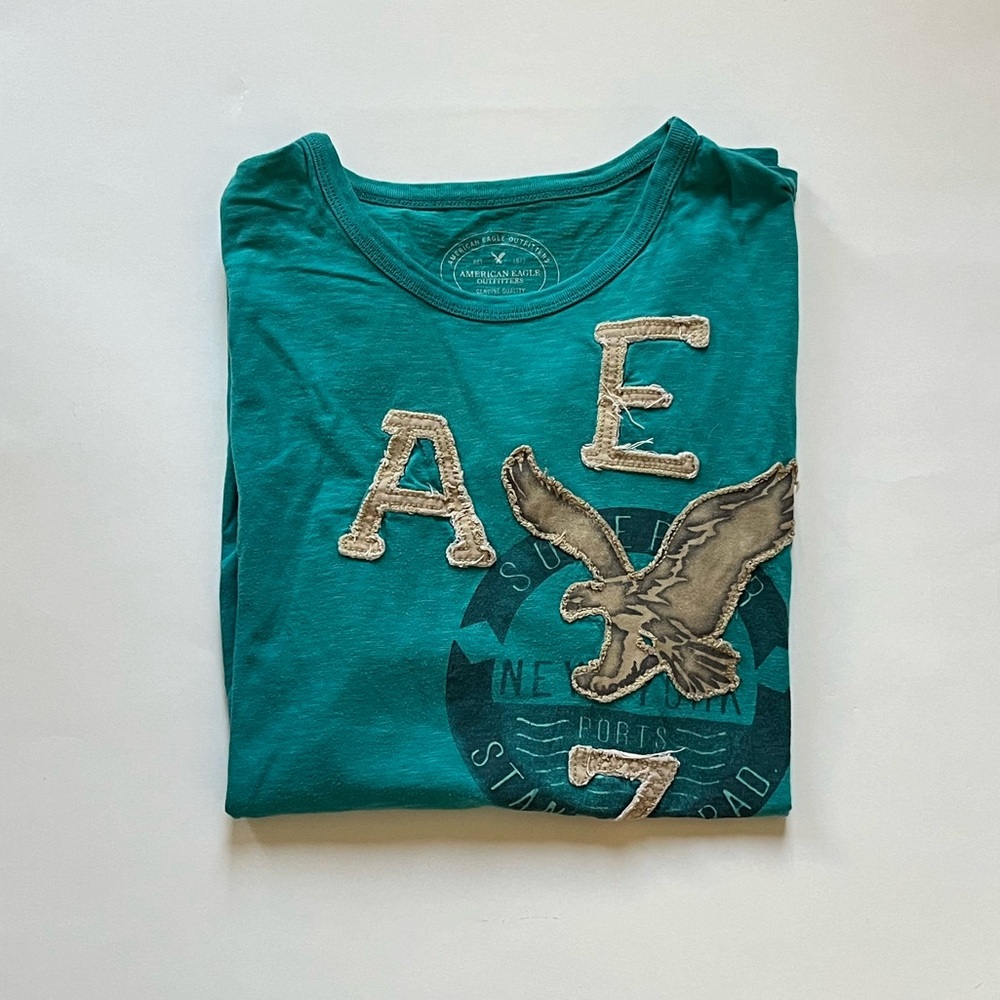 American Eagle Teal Athletic Fit Short Sleeve